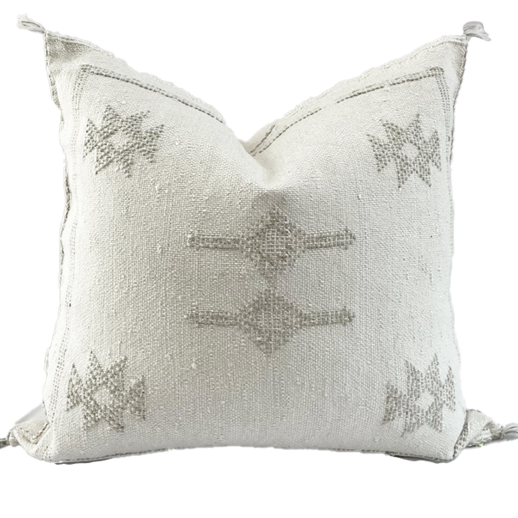 white cactus silk cushion with gorgeous grey hand stitching details