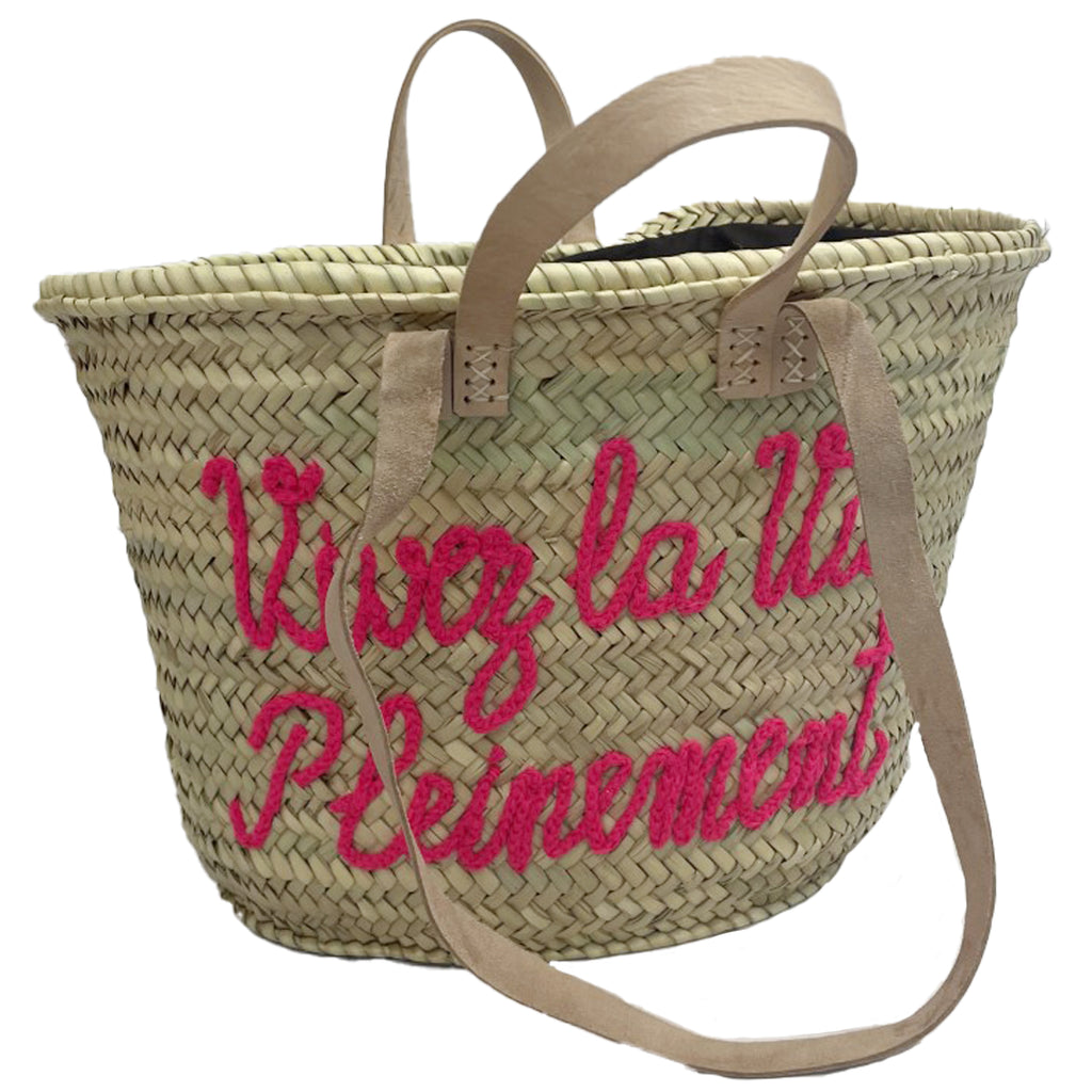 French basket beach Bag - with Pink stitching Stylish & Chic Accessory from Moroccan Tribe